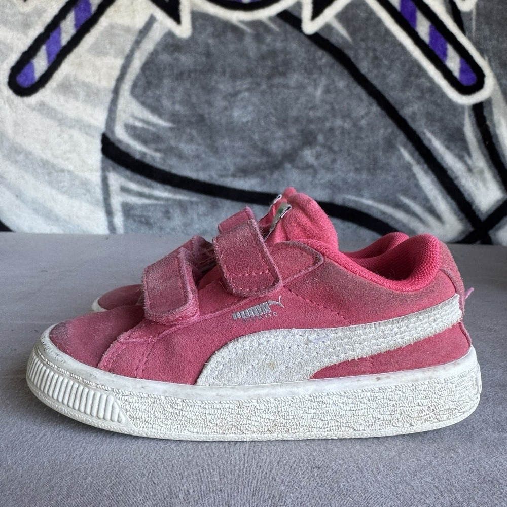 Size 9c - Puma Suede Classic Baby Girls Pink White‎ Athletic Shoes Sneakers
